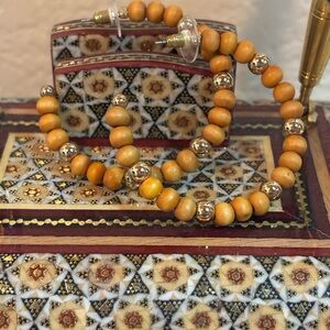 Park Lane Gold and Tan Beaded Hoop Earrings